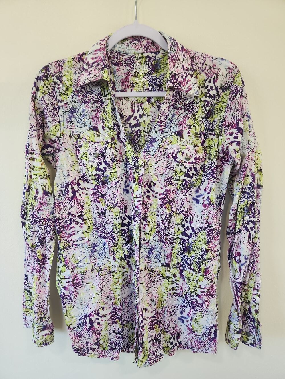 WRANGLER Rock 47 womens snap shirt western 100 cotton button print retro M